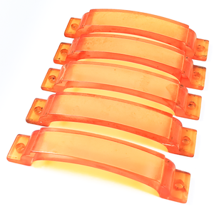 An angled view of those five handles, showing light passing through the plastic in a cheery yellow shade