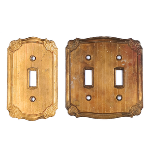 1920s Brass and Walnut Light Switch Plates