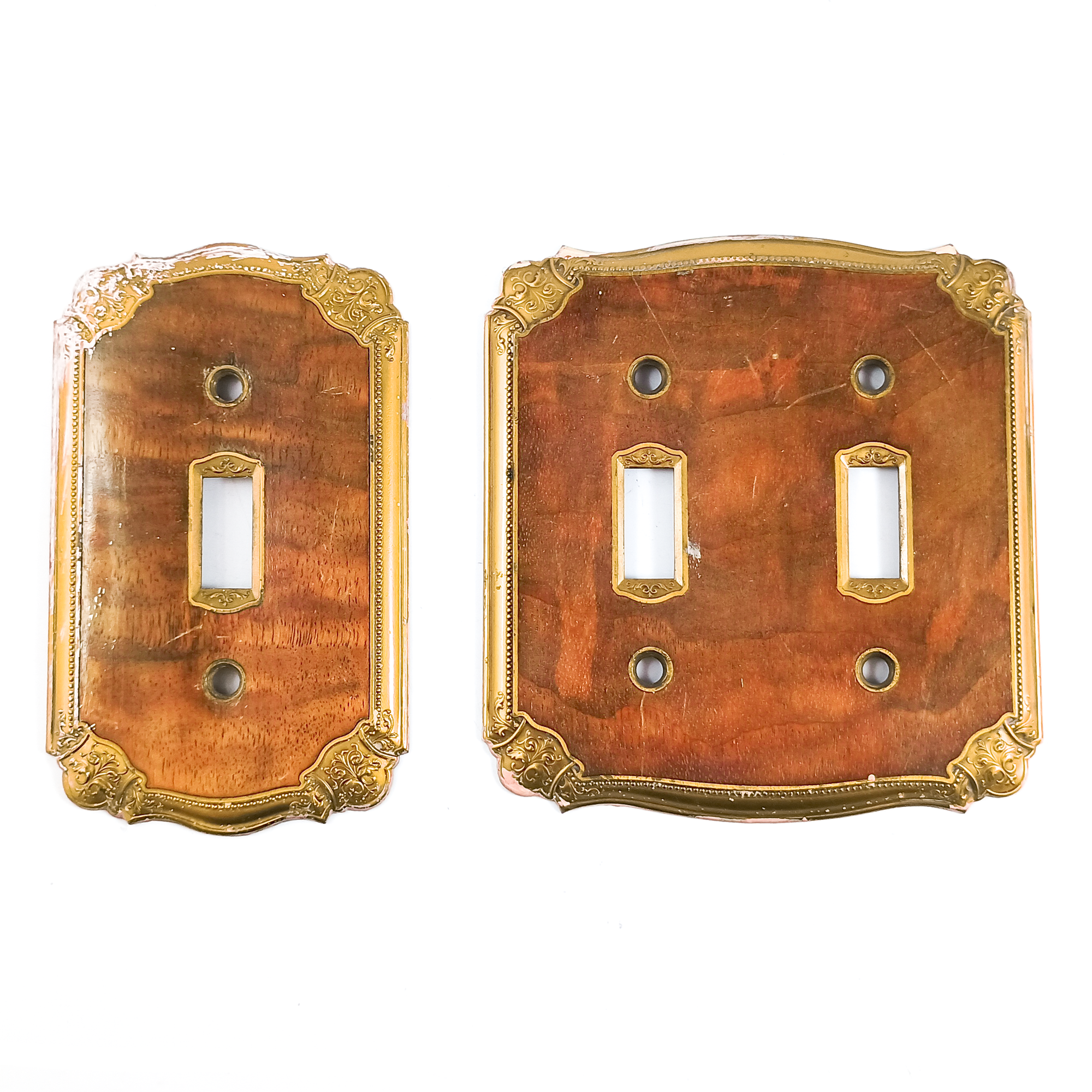 1920s Brass and Walnut Light Switch Plates - Hippo Hardware