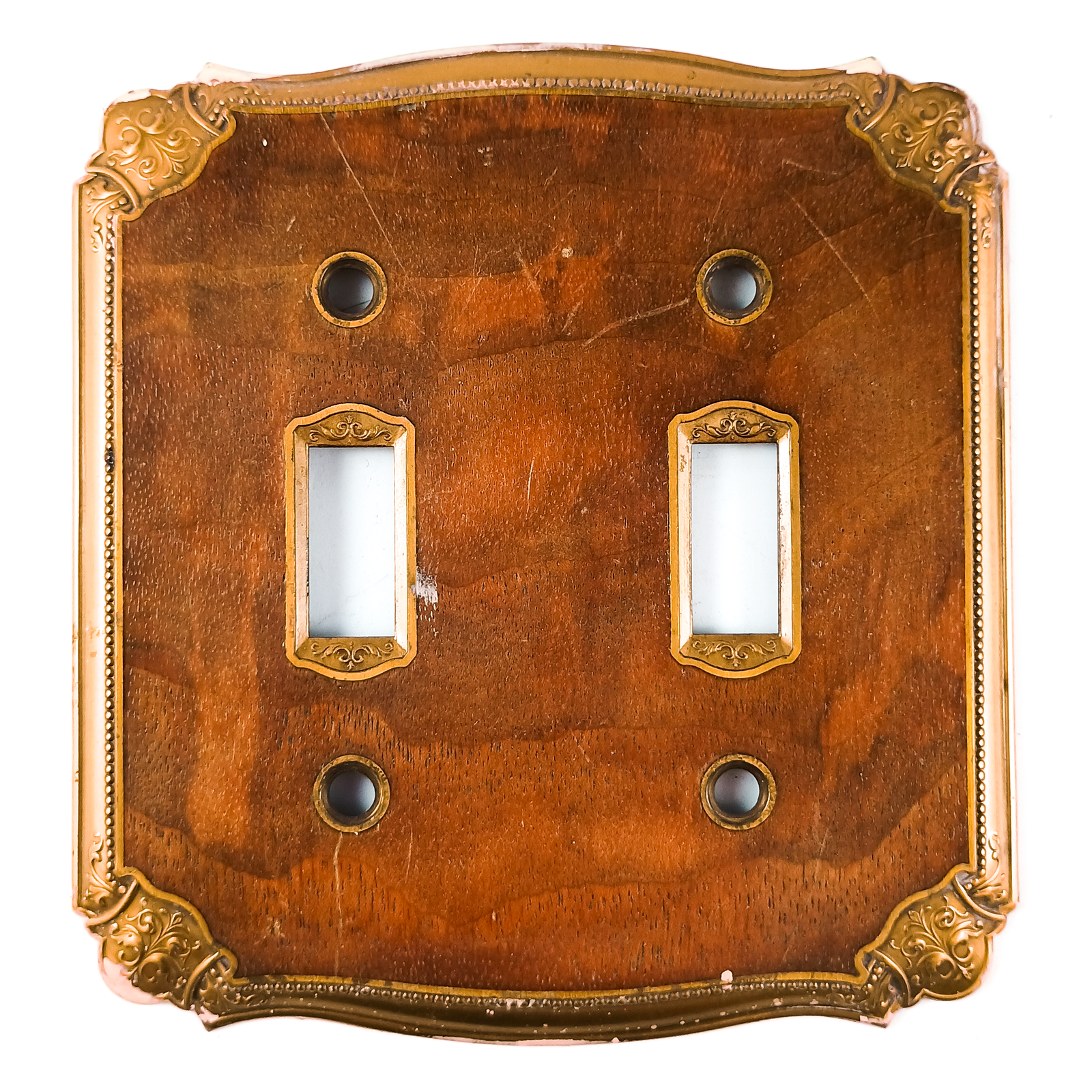 1920s Brass and Walnut Light Switch Plates