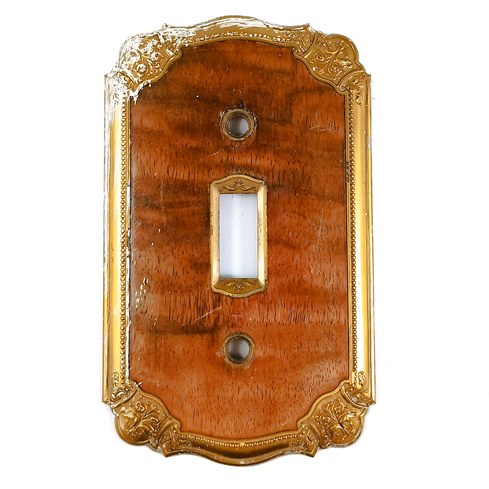 1920s Brass and Walnut Light Switch Plates