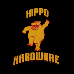 A close-up of the hippo and words