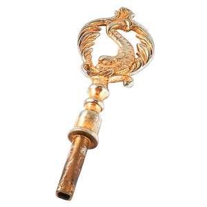 An angled view that allows you to see the bottom of the key, which is an open rounded square