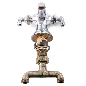 An antique chrome-plated mixer faucet with moderate surface wear
