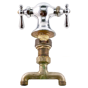 An antique chrome-plated mixer faucet with moderate surface wear