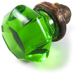An angled view showing some of the dings in the glass and the way light shines through it