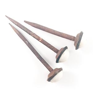 Another angle of the same nails, showing the screw threads at the top of the nail shafts where the heads screw on