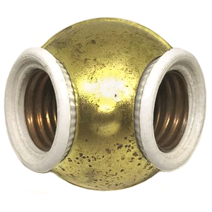 A brass two-socket Benjamin cluster with porcelain surrounds on the sockets