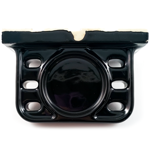 A porcelain wall-mounted toothbrush holder, glazed in glossy black with six holes for toothbrushes and a round divot in the center intended to hold a cup