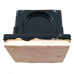 The back and top of a tile-in porcelain cup holder, glazed in glossy black
