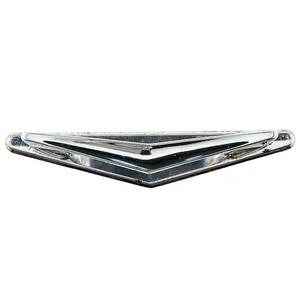 A single chevron-shaped chrome-plated drawer handle on a chrome-plated triangular back plate
