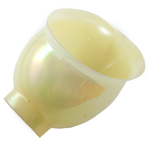 An angled view of the front of the shade, showing more iridescence and a slight mold line