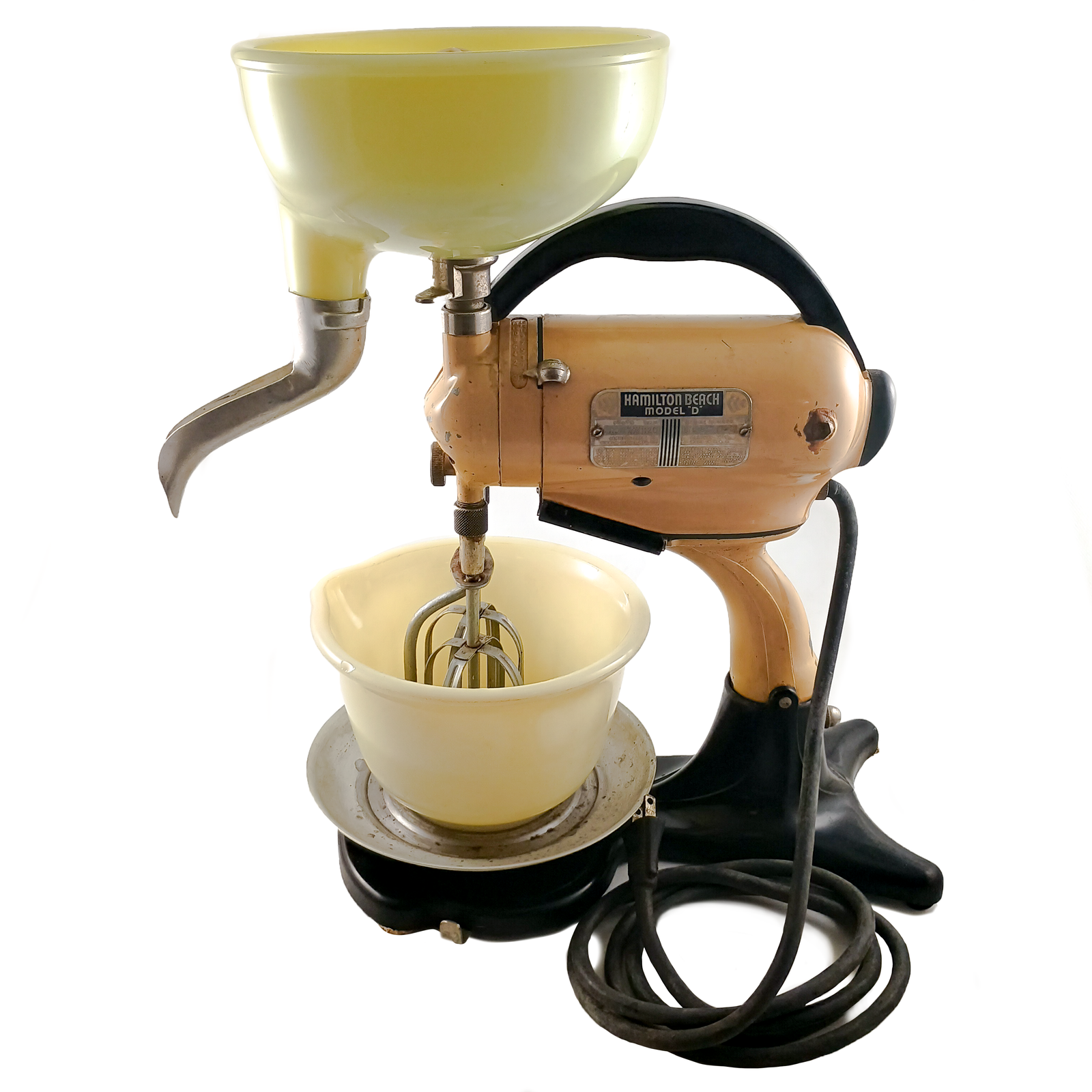 Vintage Hamilton Beach Model "D" Mixer With Uranium Glass Bowls
