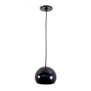 A hanging black pendant lamp with a domed shade