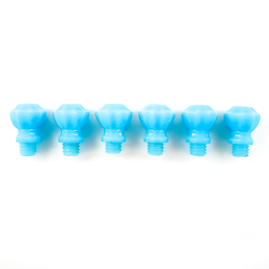 Another side view of the knobs in slightly different lighting, showing the variations of light and darker blues seen when the lighting shifts