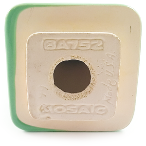 The unglazed back of one towel rack end, with the brand stamps and the model number "BA752"