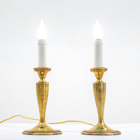 Pair of Nouveau Brass Table Lamps