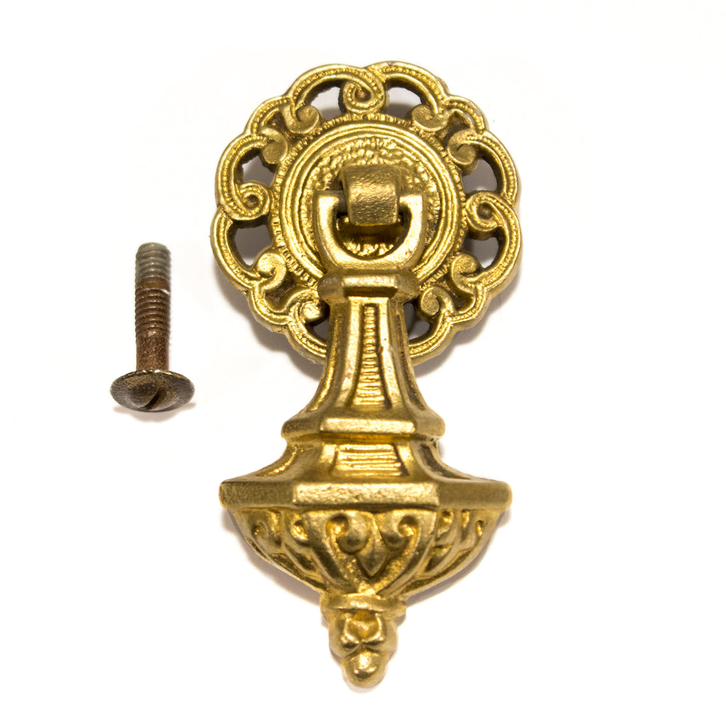 this picture shows a single antique colonial drop pull with an original screw