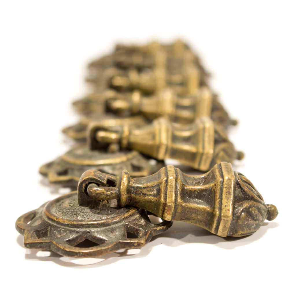 Ornate Colonial 1920s Brass Drop Pulls