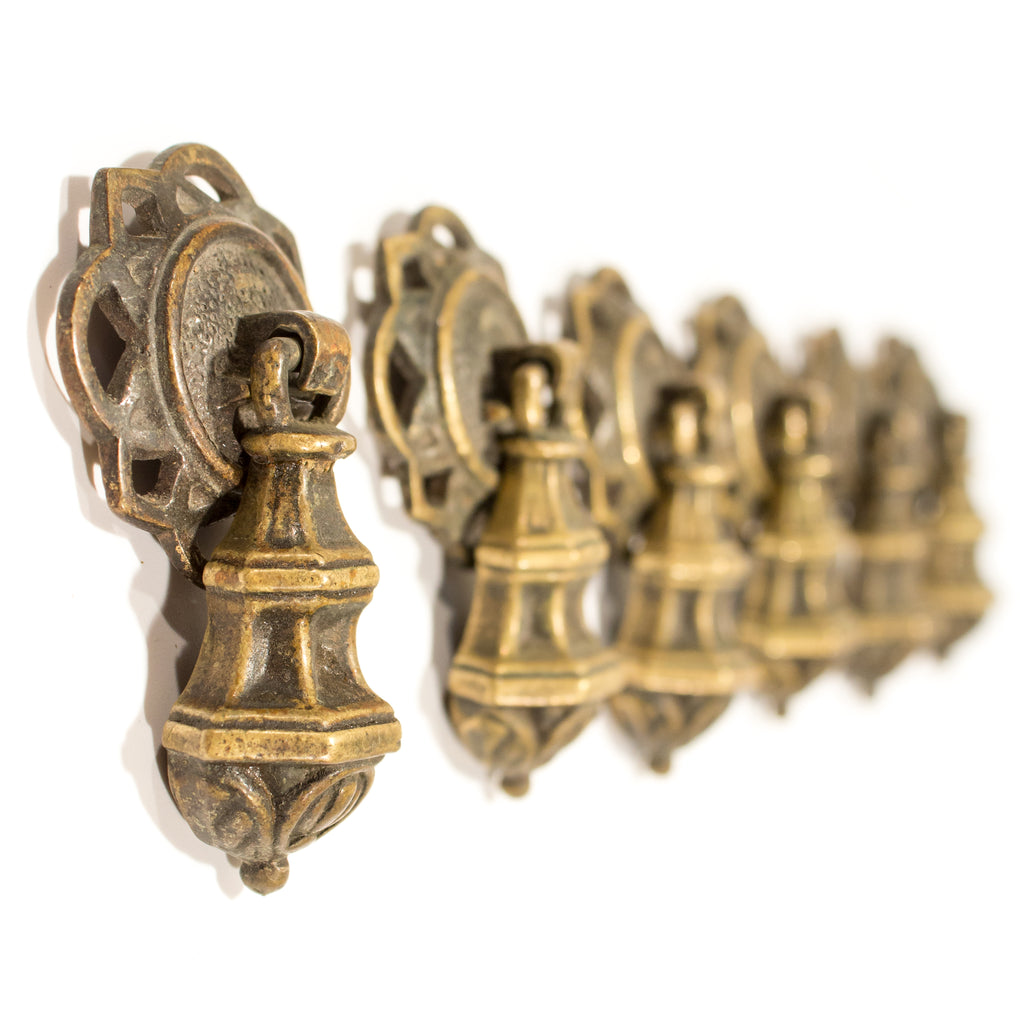 Ornate Colonial 1920s Brass Drop Pulls
