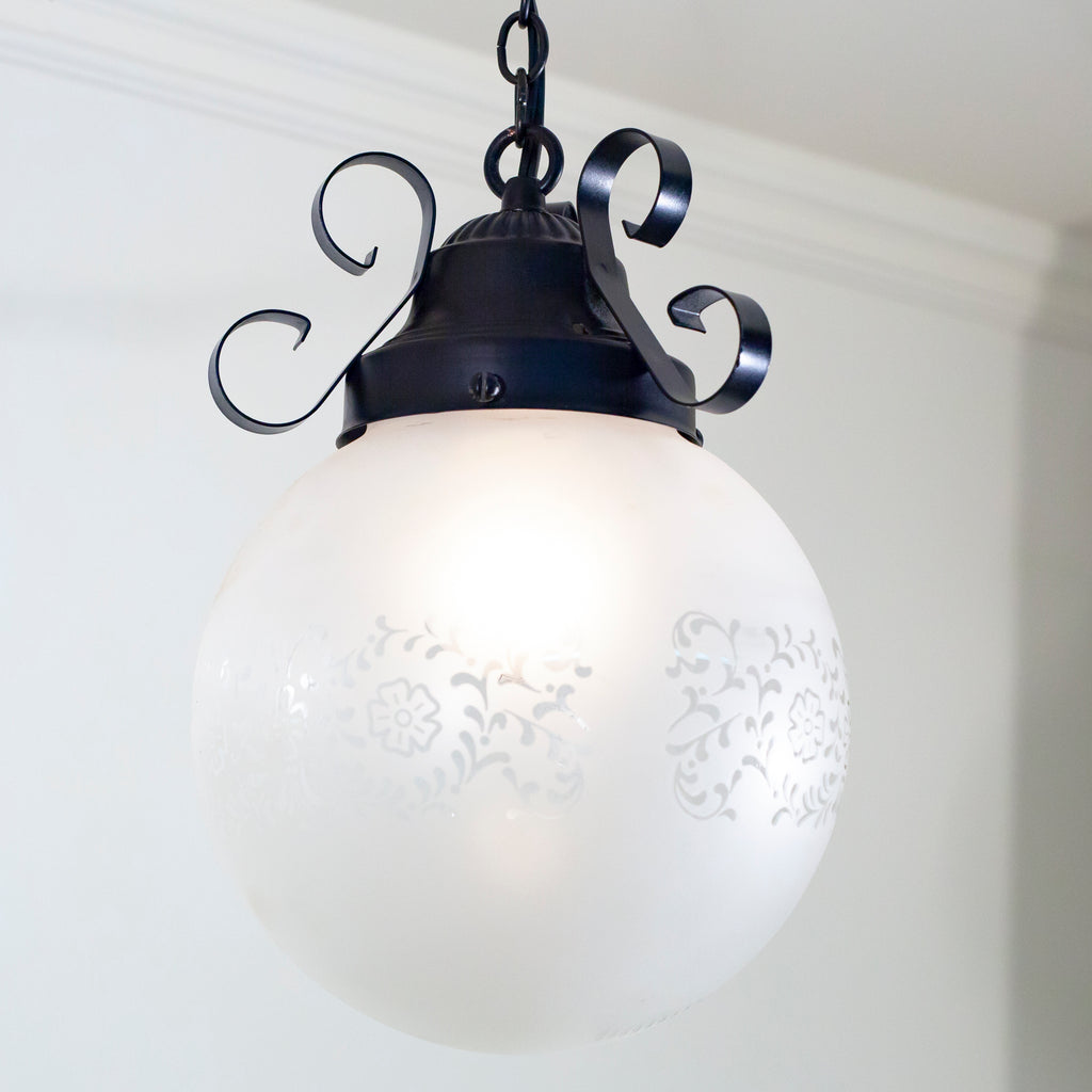 this is a vintage frosted glass swagged pendant light fixture 