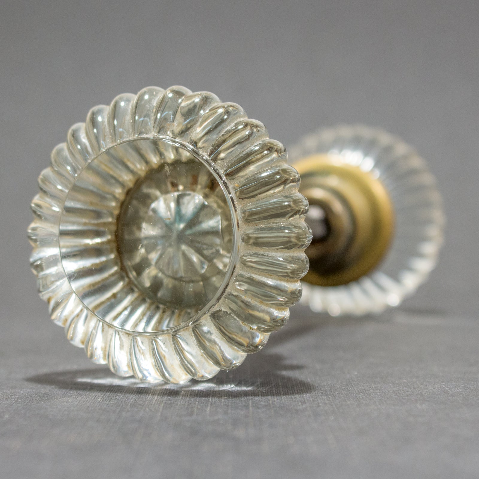 Rare Ridged Glass Doorknob Set