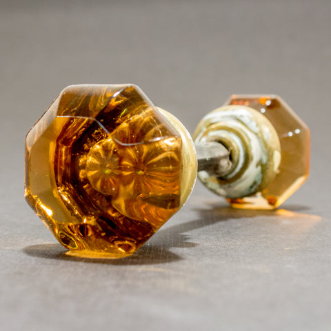 Amber Glass Antique Octagonal Door Knobs