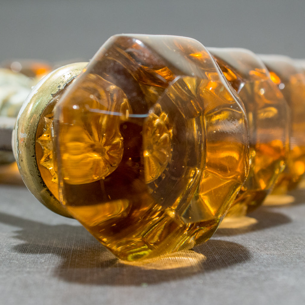 Amber Glass Antique Octagonal Door Knobs