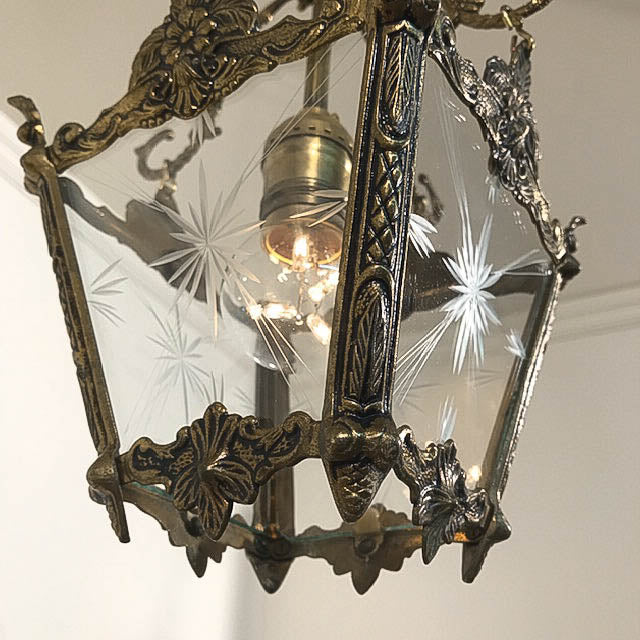 Mid-Century 60s Ornate Brass Single Pendant Light