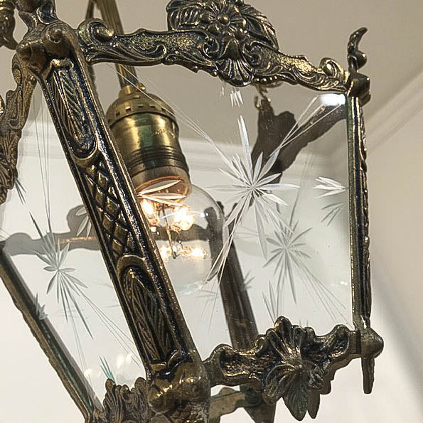 Mid-Century 60s Ornate Brass Single Pendant Light