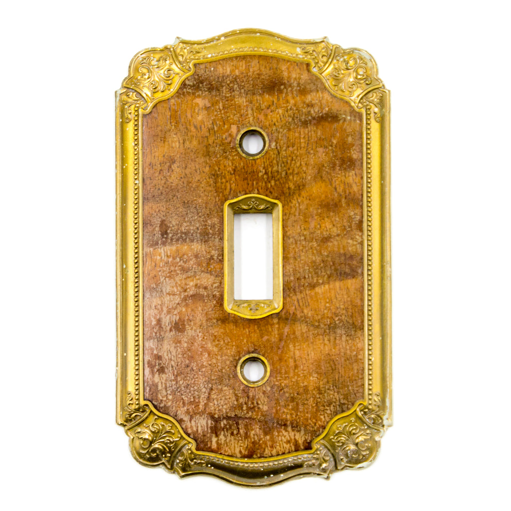 1930s Walnut Inlaid Brass Light Switch Plate
