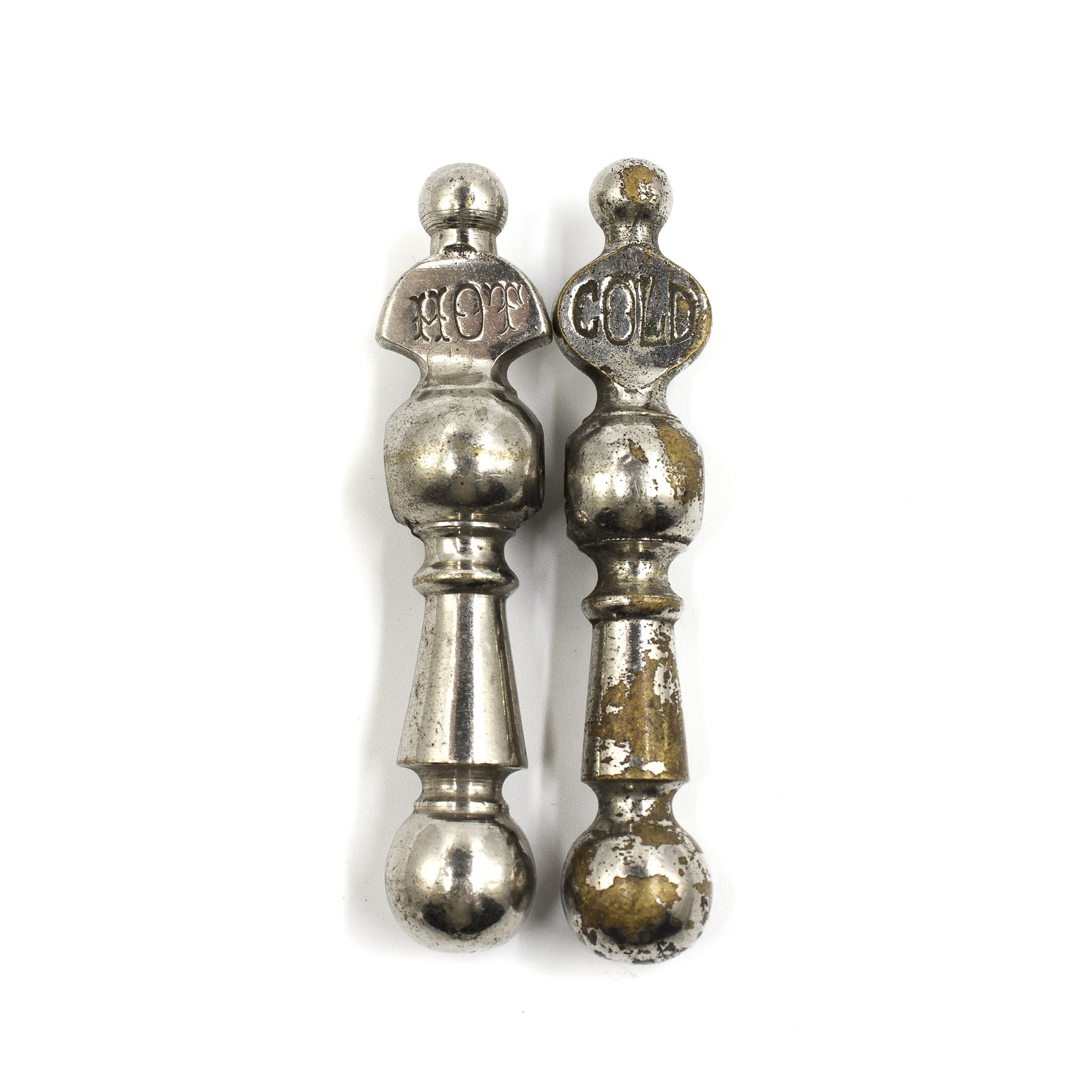 Pair of Antique Hot Cold Nickel Faucet Levers Handles