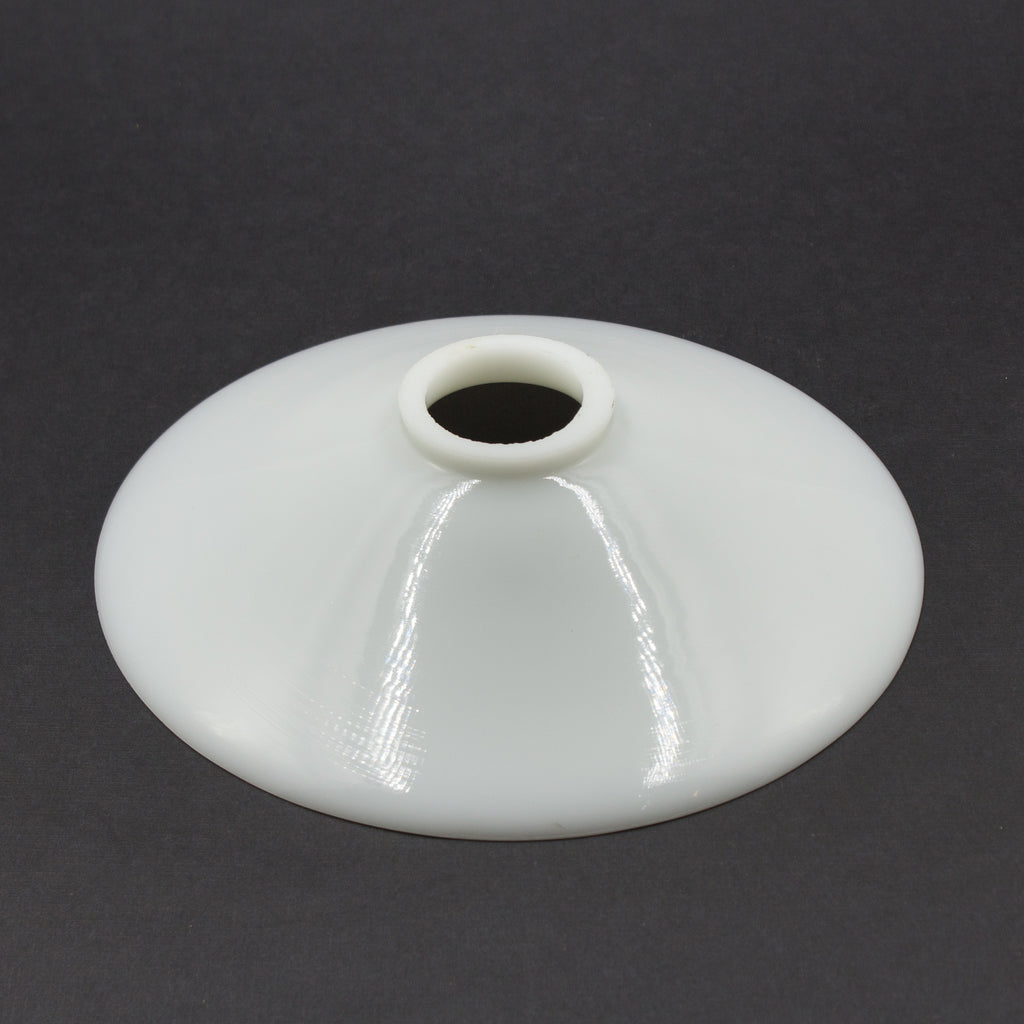 this is a white glass flat shade made by Schoolhouse Electric 