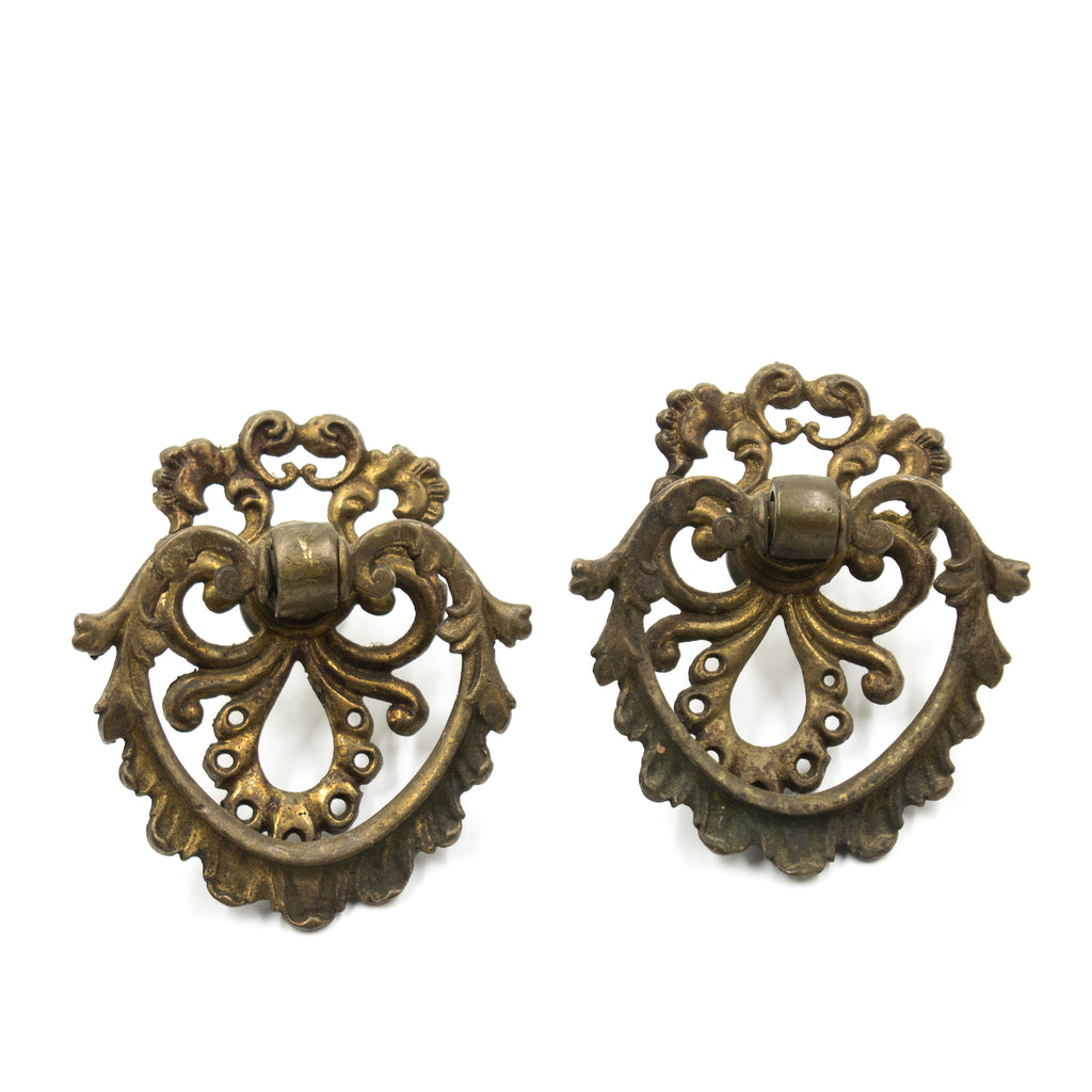 this is a pair of two vintage Victorian brass bail pulls for a cabinet or dresser drawer