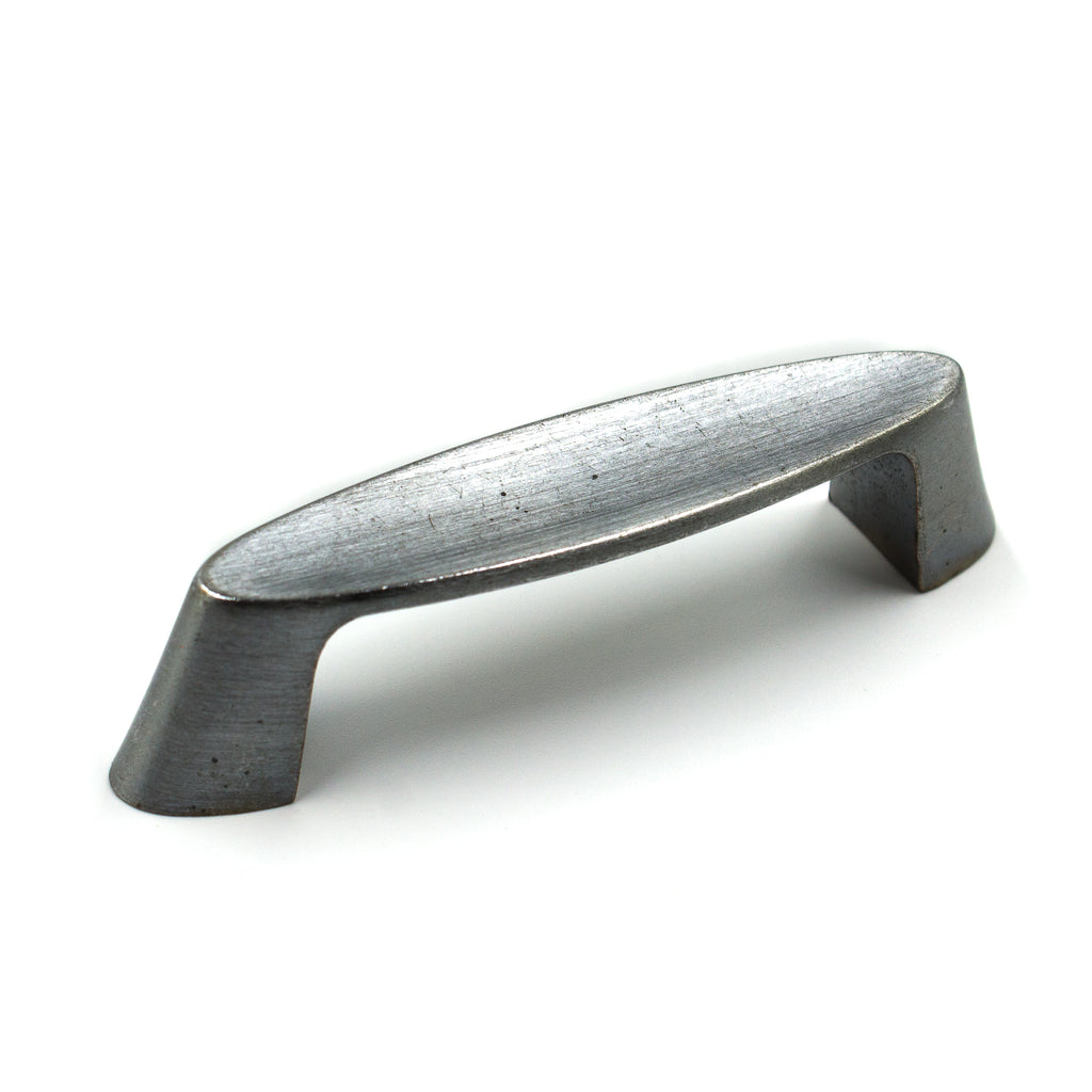 this is a vintage mid century brushed nickel wide cabinet or drawer pull