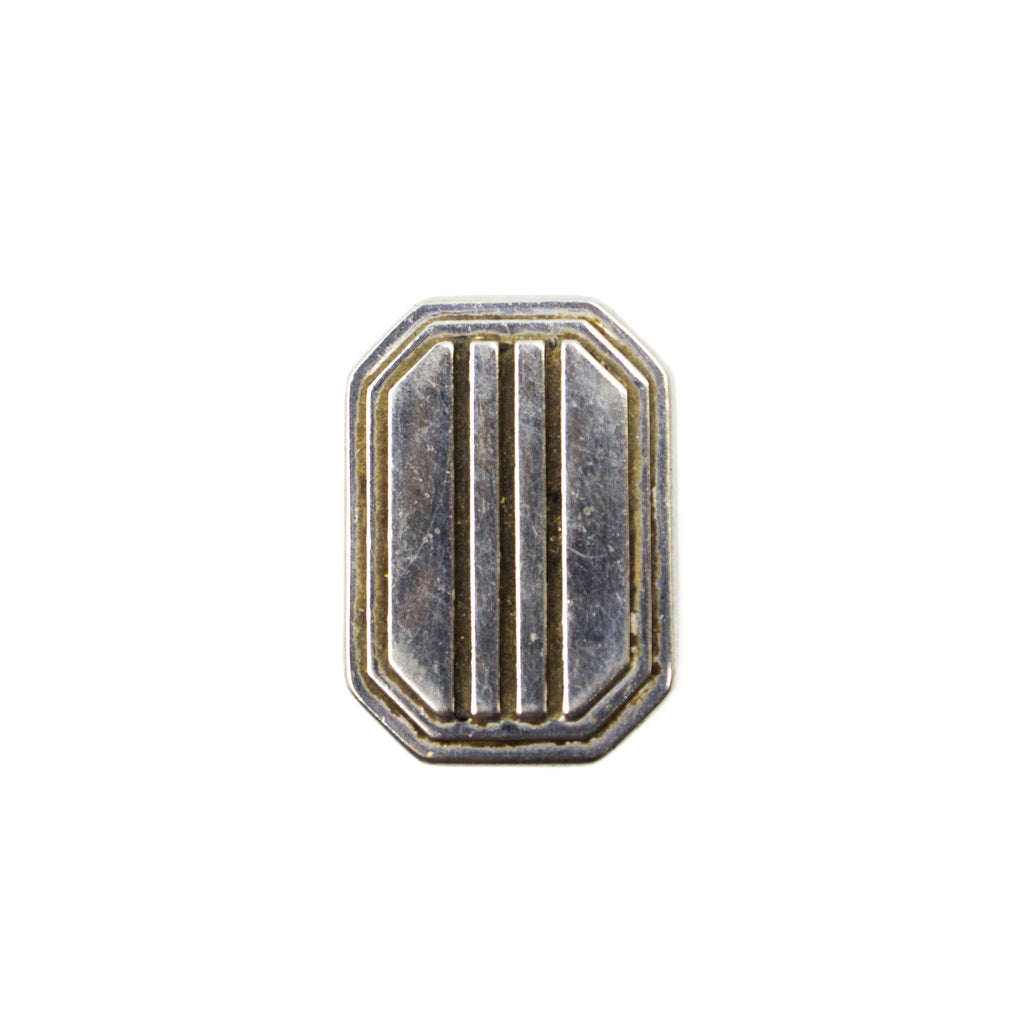 this is a mid century rectangular striped chrome cabinet pull
