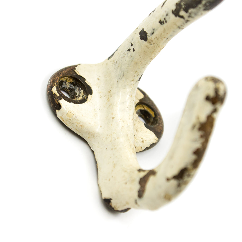 White Chipped Paint Iron Classic Double Hooks
