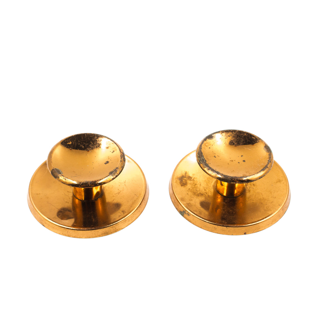 this is a pair of vintage mid century copper knob pulls with backplates