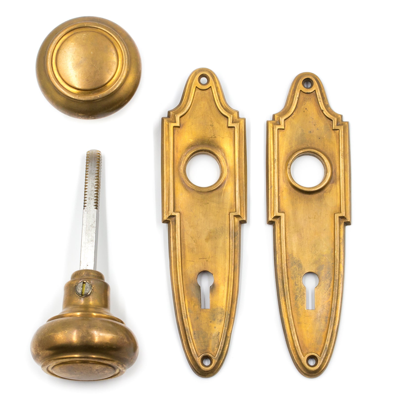 Deco Copper Streamline Door Knobs and Plates Set