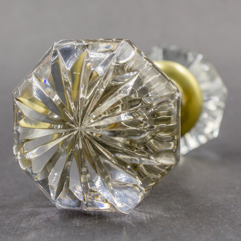 Carved Clear Glass Octagonal Door Knobs