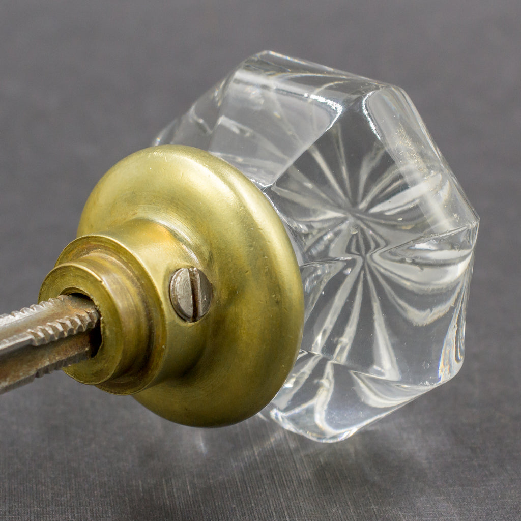 Carved Clear Glass Octagonal Door Knobs