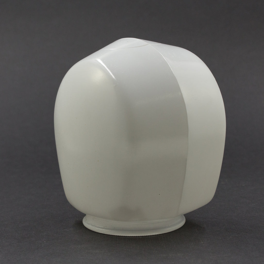 this is a side angle view of the back of a vintage mid century white glass sconce shade
