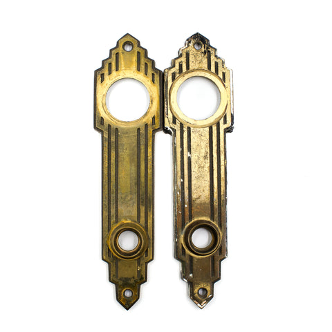 this is a pair of bronze vintage mid century art deco escutcheons