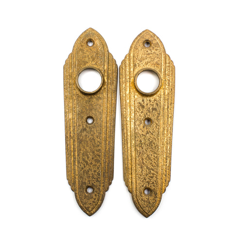 this is a pair of vintage art deco rose brass escutcheons