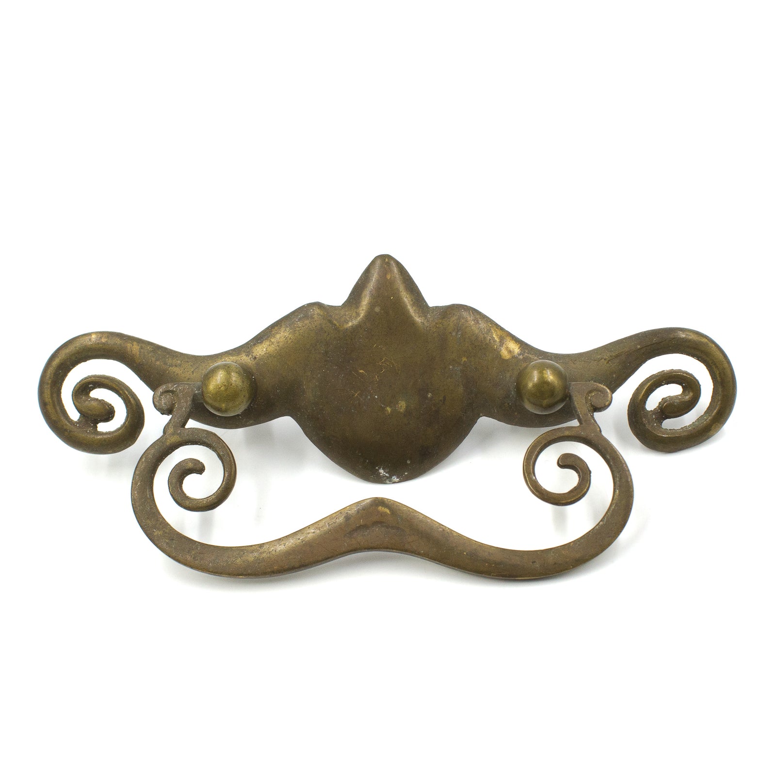 This is a single antique vintage large brass bail pull with a replacement bail