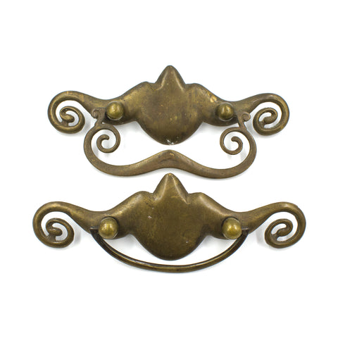 This is a set of two antique vintage large brass bail pulls