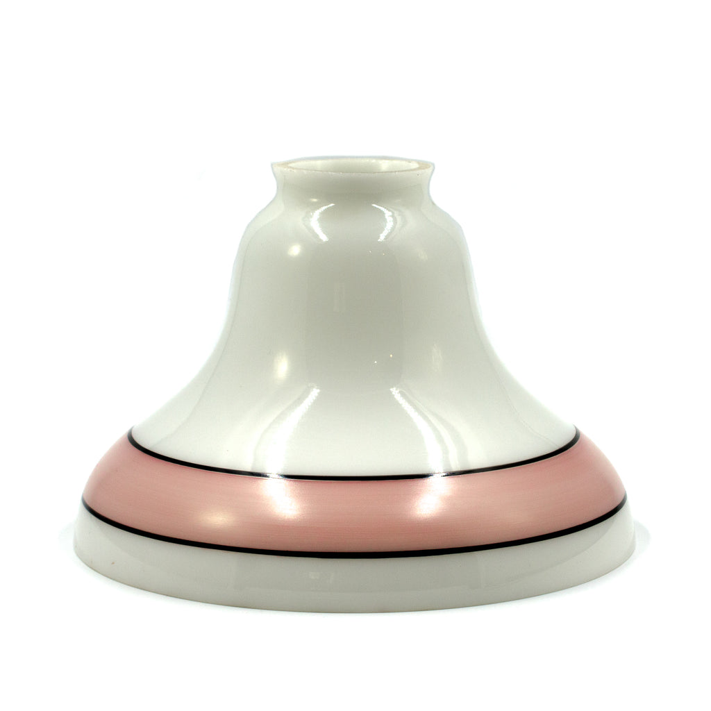 this is a rejuvenation glass bell shade with a pink stripe