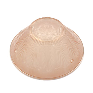 this is a vintage mid century pink glass three chain floral shade