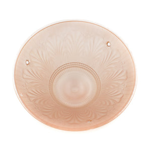this is the inside view of a vintage mid century pink glass three chain floral pattern shade
