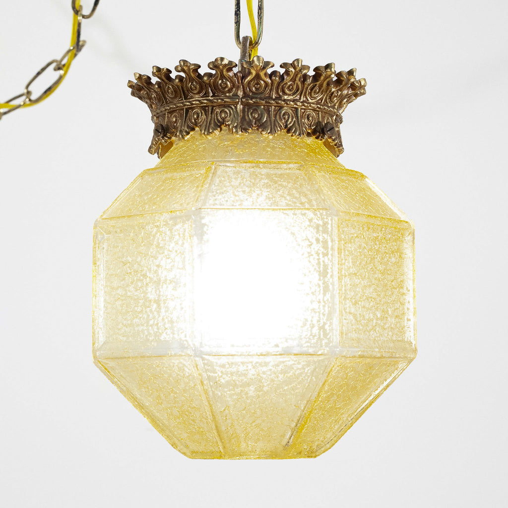 Gold Mid Century Crackle Glass Globe Swag Light